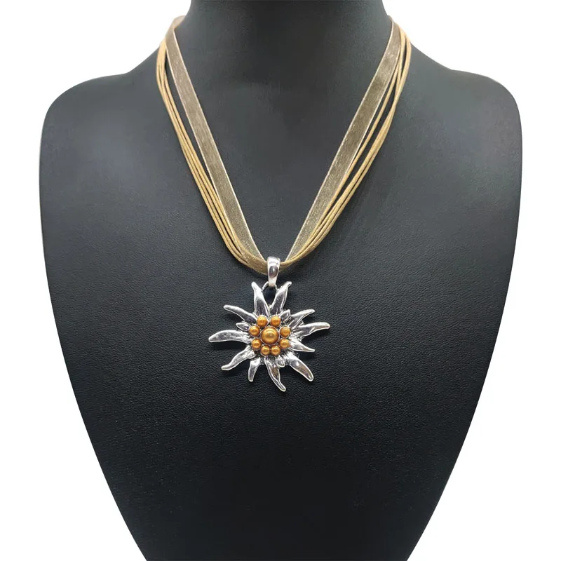 Traditional Bavarian Pearl Necklace Fiona with Rhinestones Edelweiss Pendant for Ladies Costume Oktoberfest Jewelry