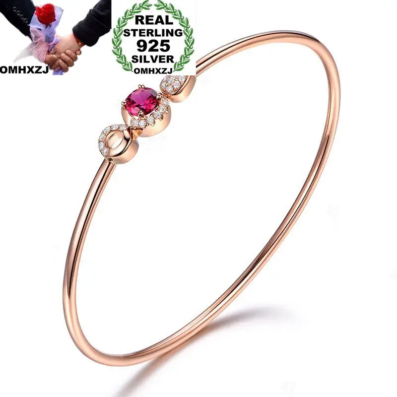 

OMHXZJ Wholesale European Fashion Woman Girl Party Wedding Gift Rose Gold White AAA Zircon 925 Sterling Silver Cuff Bangle BA67