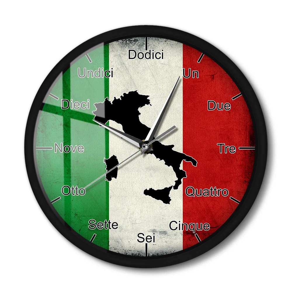 Italian Language Smart Wall Clock Italy Flag with Map Patriotic Home Decor Modern Design Sound Activated Night Light Wall Clock