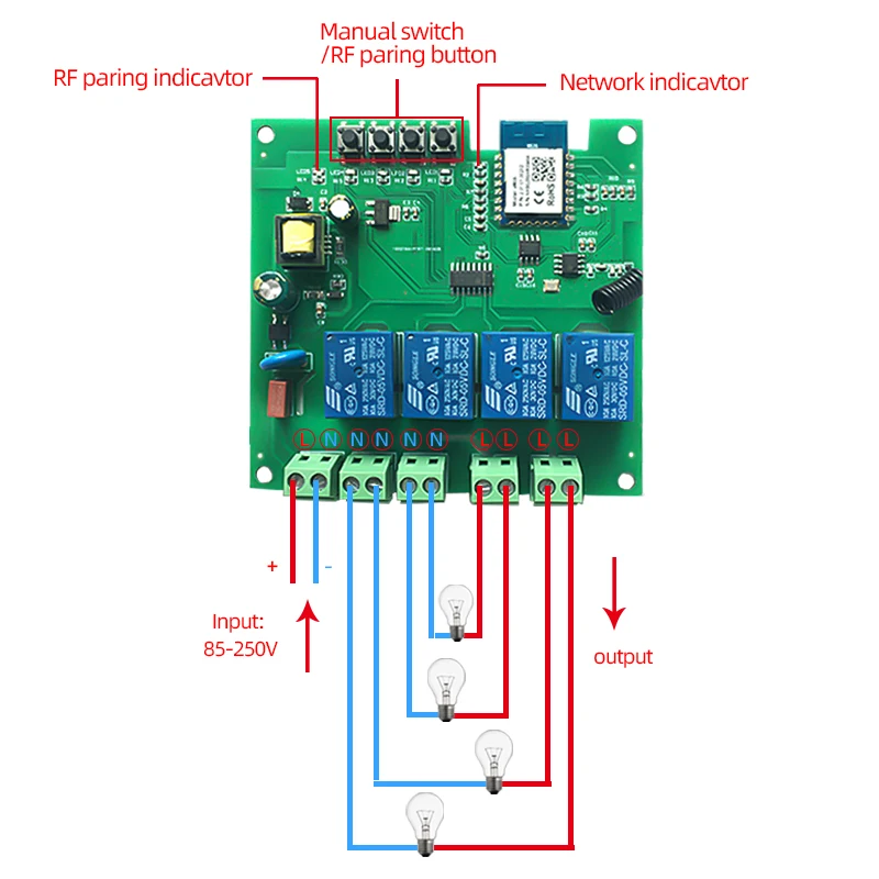 4CH Tuya Smart Life Wifi interruttore luce universale modulo interruttore, 1 2 3 4 canali 110V 220V relè, Alexa Alice RF433 telecomando