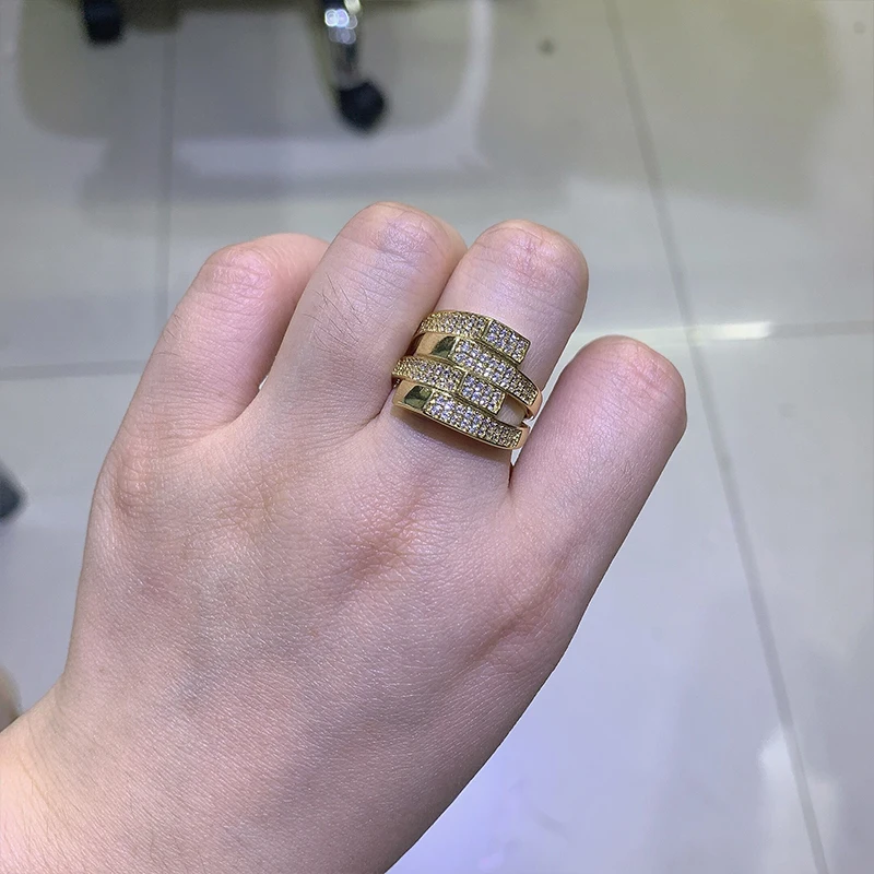 ZHUKOU NEW brass creative three-dimensional opening ring for women gold color cubic zirconia ring jewelry wholesale VJ262