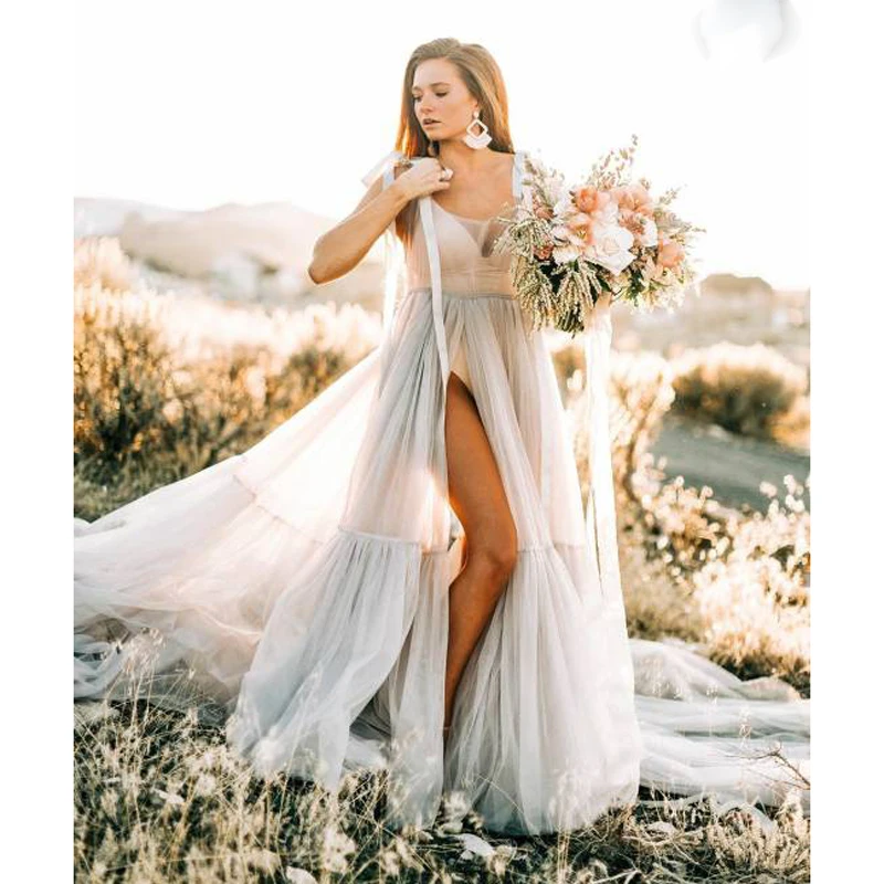 

Vestido De Mujer Pretty See Thru Tulle Long Robe Women To Wedding Photoshoot 2020 Beach Women Dresses Summer With Long Train