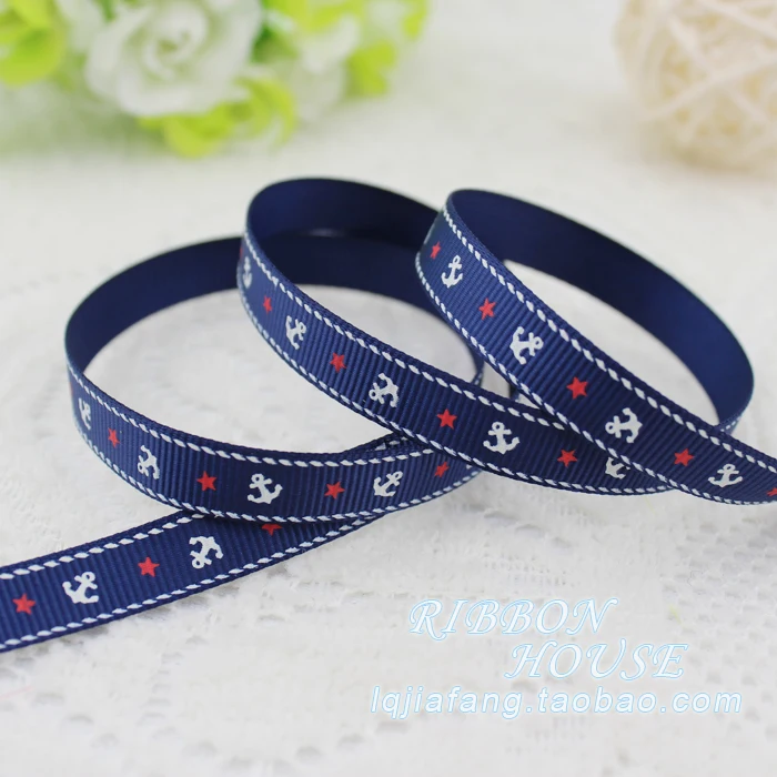 Hot sale 9mm single face printed sea anchor grosgrain ribbon for Christmas/Wedding Decorative Gift Packing Crafts 2 Meters/lot