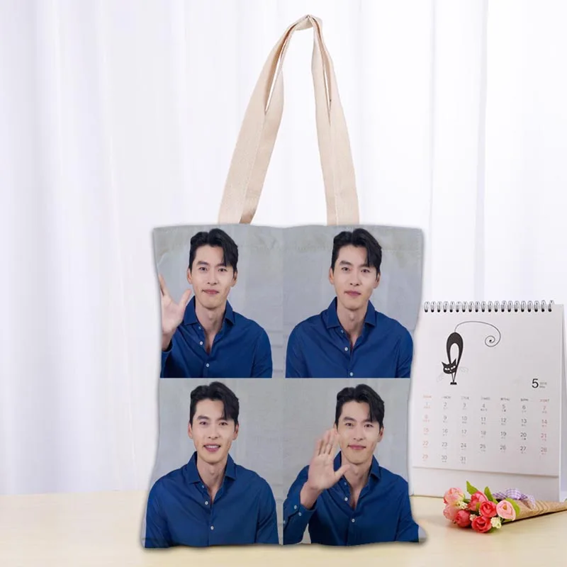 Custom Hyun Bin Tote Shopping Bags 30x35cm Tote Bag Reusable Handbag Women Shoulder Cloth Pouch Foldable 0719