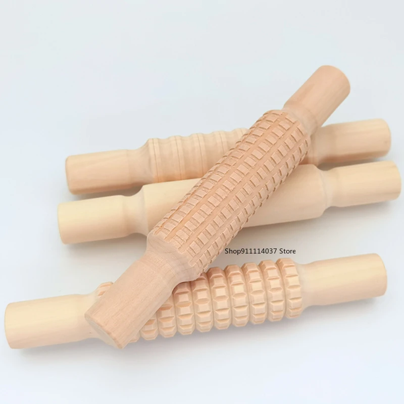 Pottery Clay Wood Texture Rolling Pin Pressed Printing Striped Lattice Embossed Tools Mud Roller DIY Pottery Tools