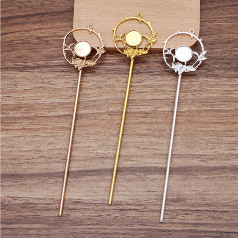 5pcs Retro Hair Fork 35mm flower Hair Sticks Hair Pin Hairpins Headwear 12mm cabochon base Jewelry Findings DIY Hair Accessories