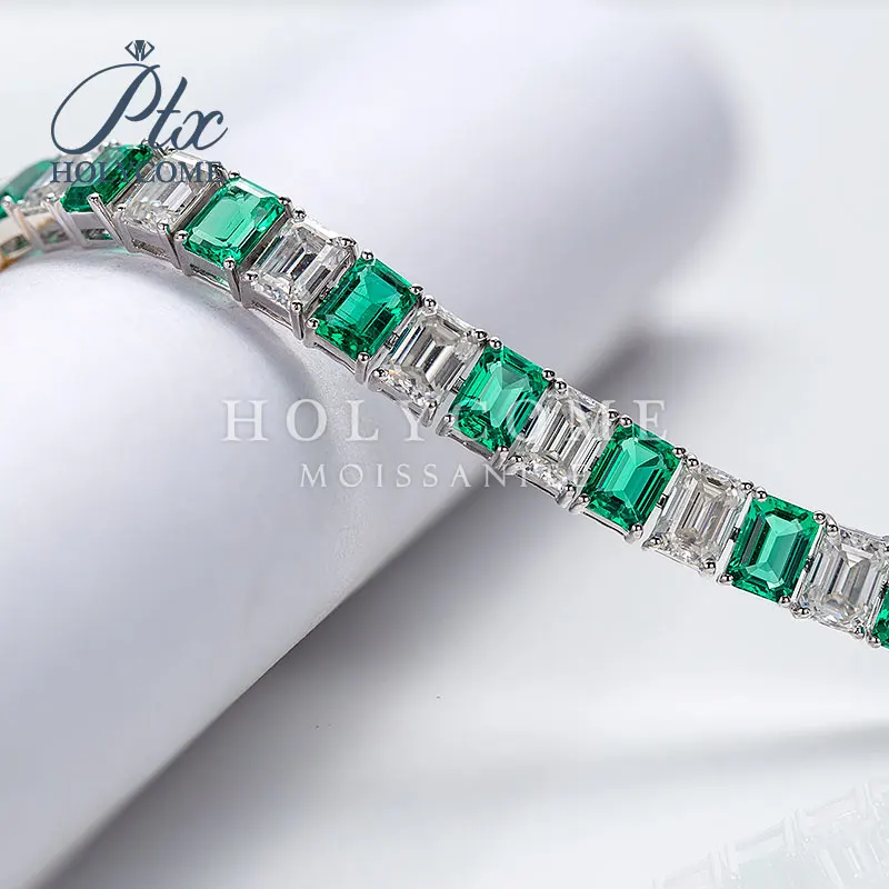 2020 new design custom bracelet white emerald cut moissanite and green diamondgemstone Серьги кольцо браслет кольца браслеты ьги