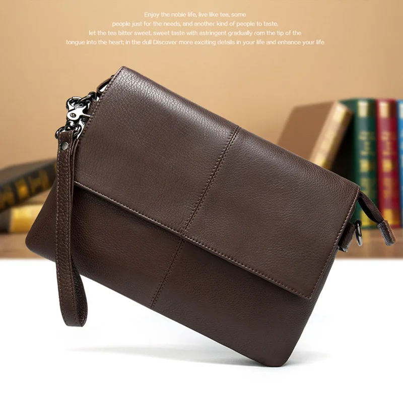 Top Grade Genuine Leather Men Day Clutch Wallet Soft Real Leather Hand Purse Double zipper Interlayer Male Business Clutch Bag