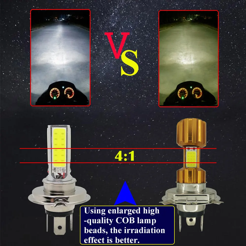 H4 LED Motorcycle Headlight Bulbs H6 BA20D  Hi Lo beam Moto LED 4SIDE COB LED Headlight Motorbike LED Lamps Conversion Kit Bulbs