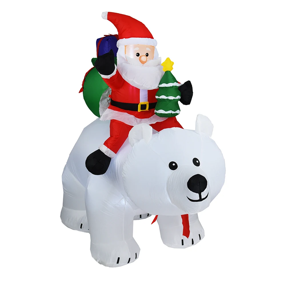 2m Christmas Iatables Santa Claus Riding A Head Shaking Giant Polar Bear With LED Lighting For Outdoor Christmas Decorations