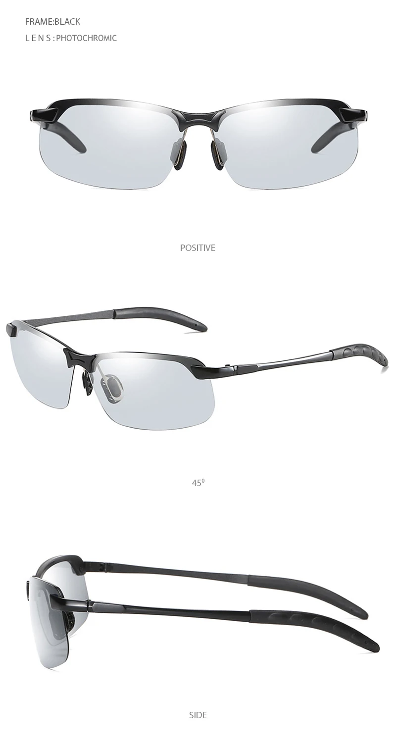 Halbrahmen Photochrome Sonnenbrille Männer Frauen Vintage Metall Polarisierte Sonnenbrille Für Männliche Nachtsicht Driving Shades – Detail 14
