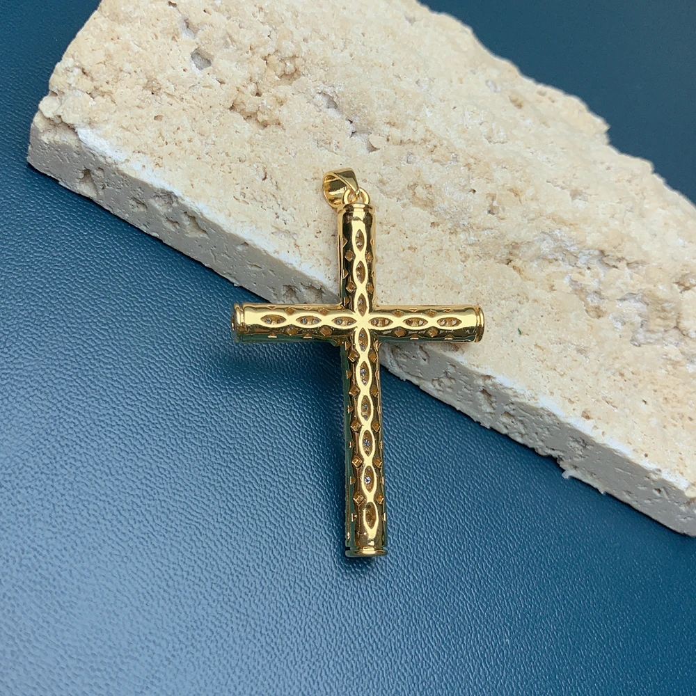 Fashion Plated Gold Zircon Cross Necklace Charm Pendants For DIY Jewelry Making Classic Accessories