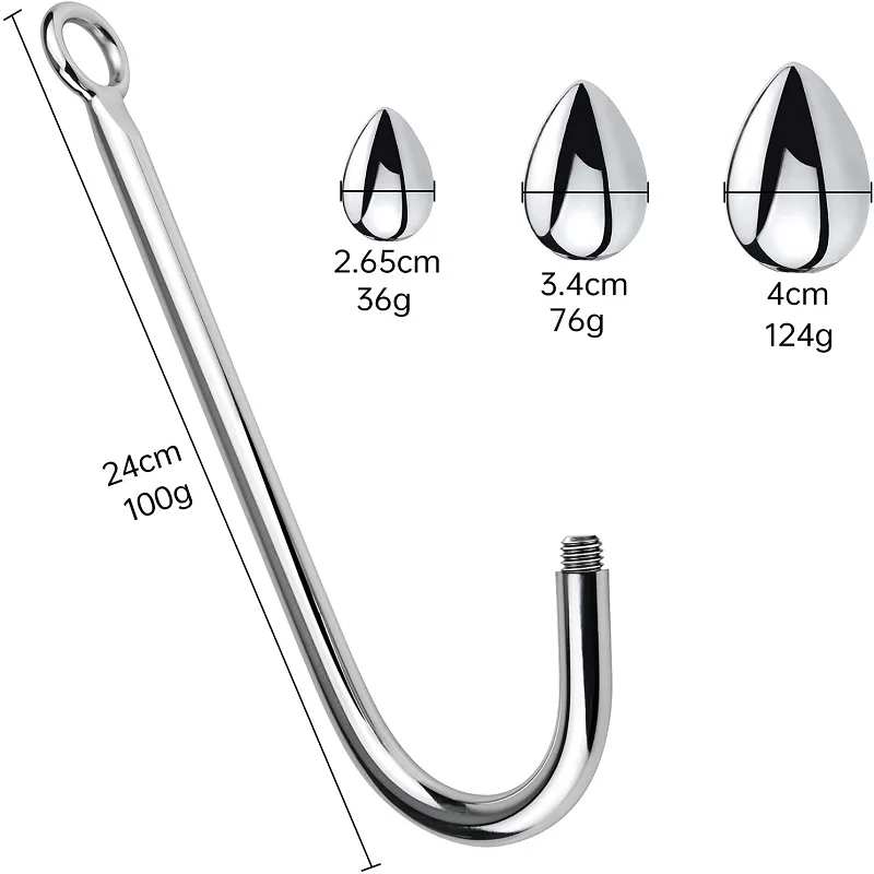 Small medium large 3 balls set metal anal hook beads head butt plug dilator prostate massager insert bdsm sex toy for male