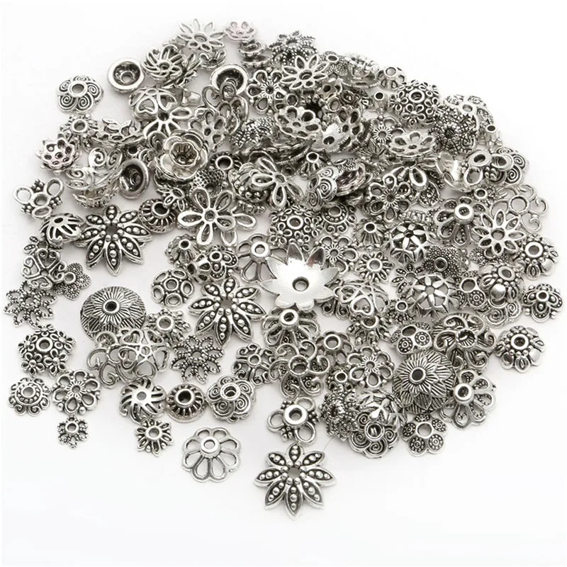 150pcs/lot 4-15mm Silver Mixed Bead Caps With Different Patterns End Bead Cap Accessories For Jewelry Making Bracelet DIY