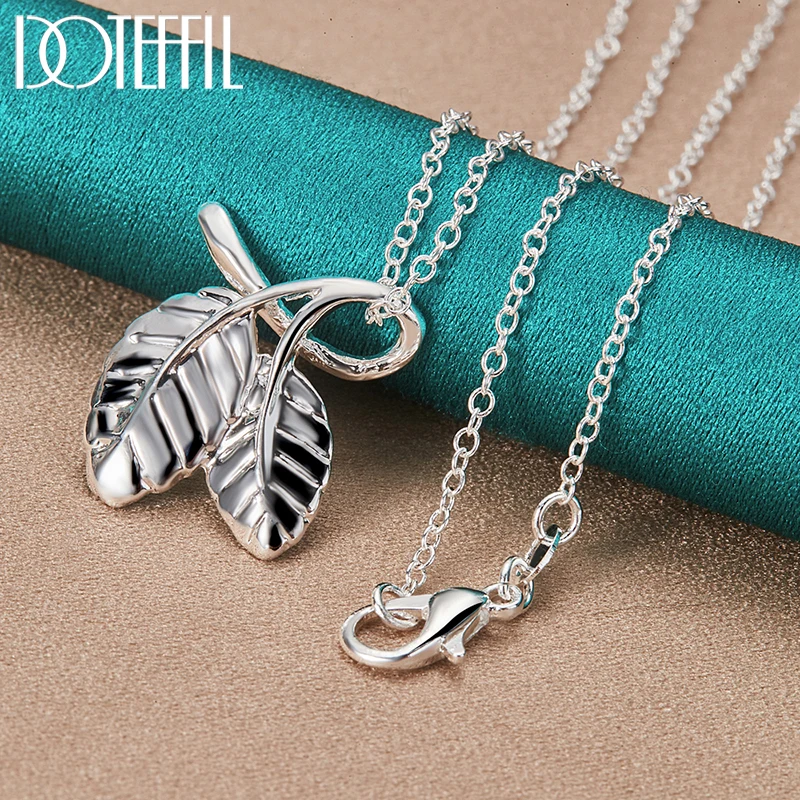 DOTEFFIL 925 Sterling Silver Leaves Pendant Necklace 16/18/20/22/24/26/30 Inch Chain For Woman Man Charm Wedding Jewelry