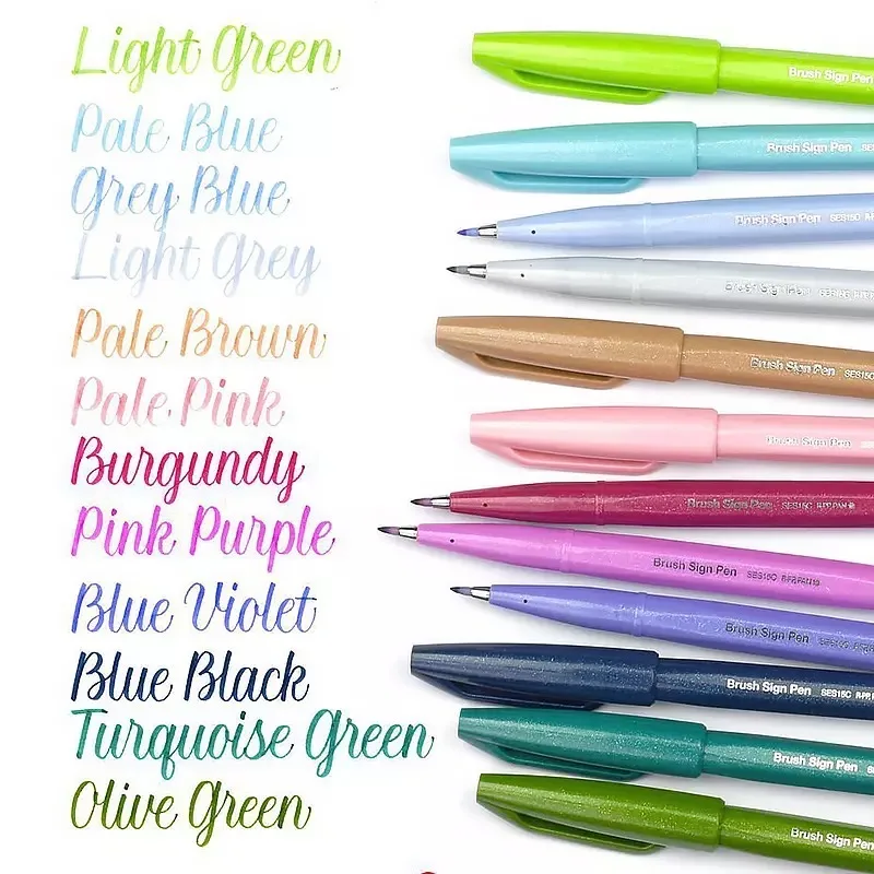 12 Colors Pentel Touch Pastel Brush Pen Set Flexible Tip Calligraphy Plumones Punta Pincel Drawing Markers Painting Supplies