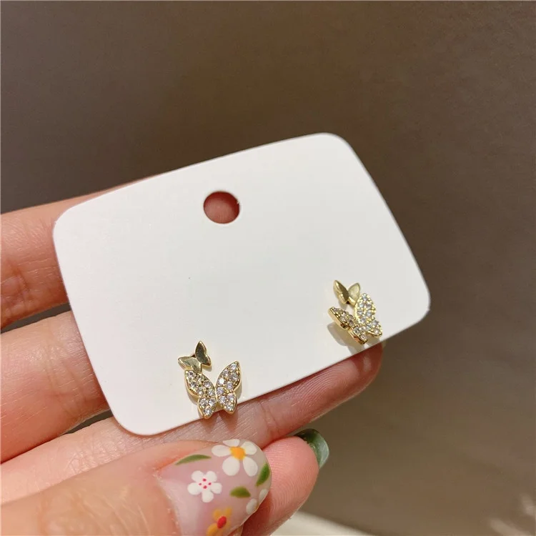 2021Hot Sale Vintage Cute Green Rhinestone Butterfly Stud Earrings Fashion Lady Gold Plated Earring Charm Womne Party Jewlery