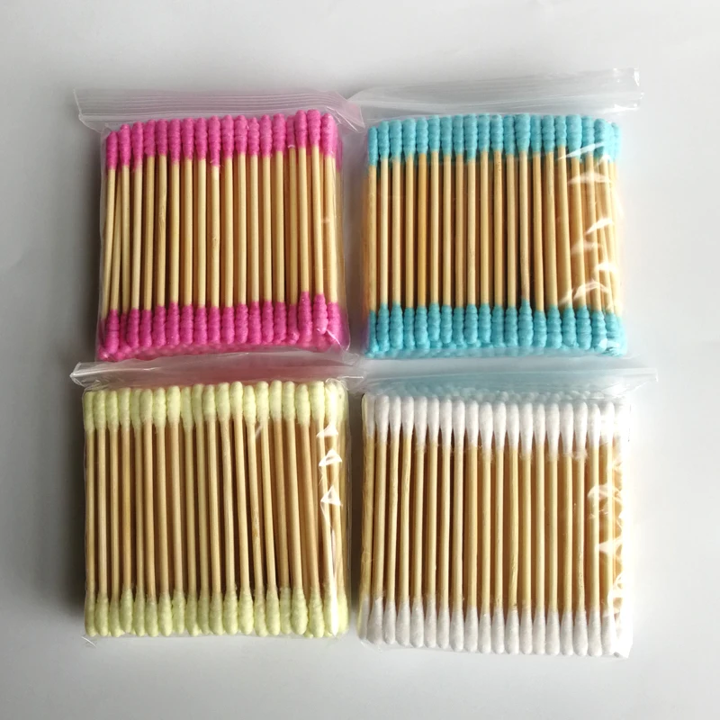 100PCS/ Pack Double Head Cotton Wool Swab Bud Wood Handle Sticks Makeup Ears Cleaning Tools