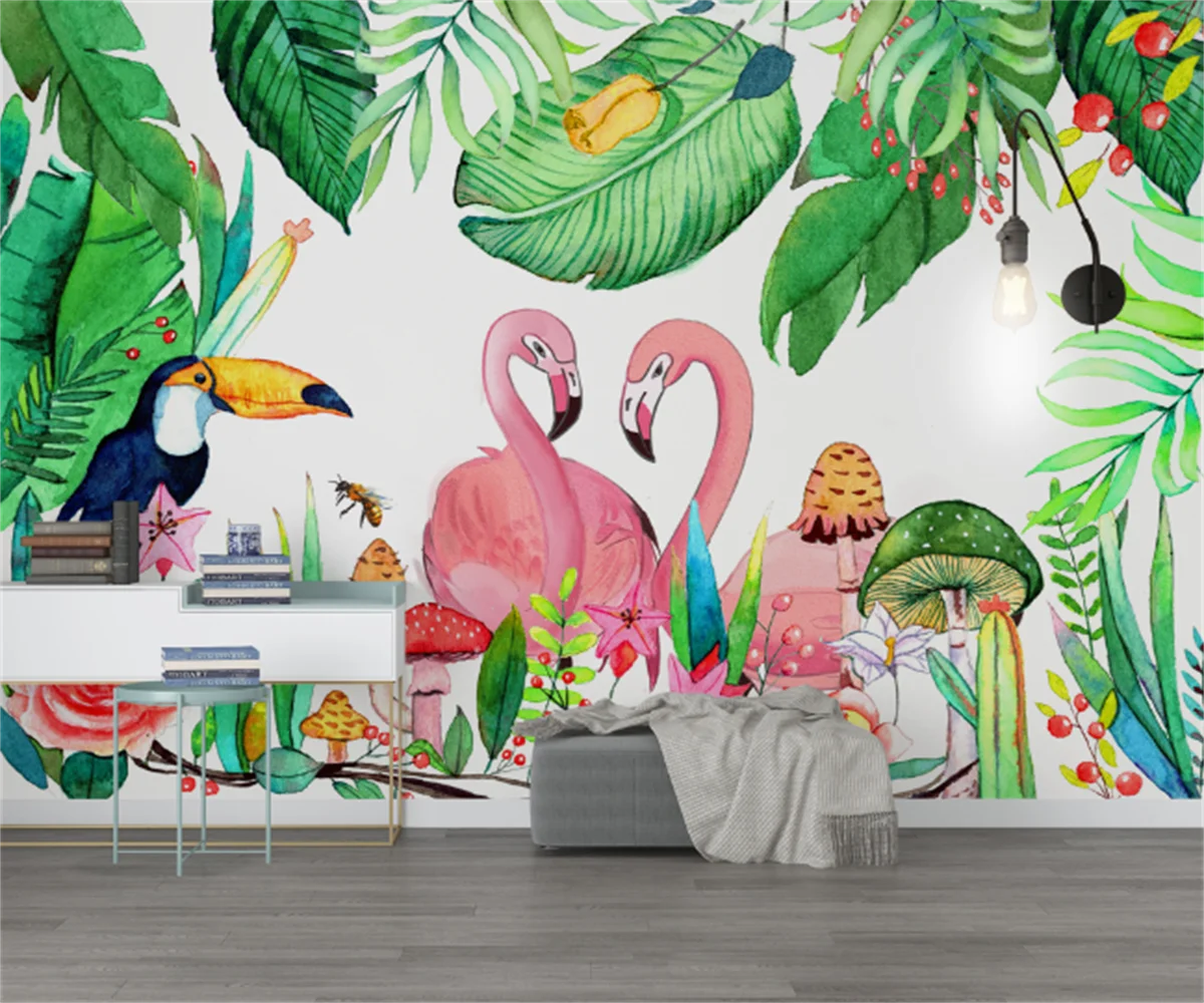 

Customize any size 3D wallpaper mural Nordic plant flamingo background wall paper bedroom photo wal l sticker wall mural papel