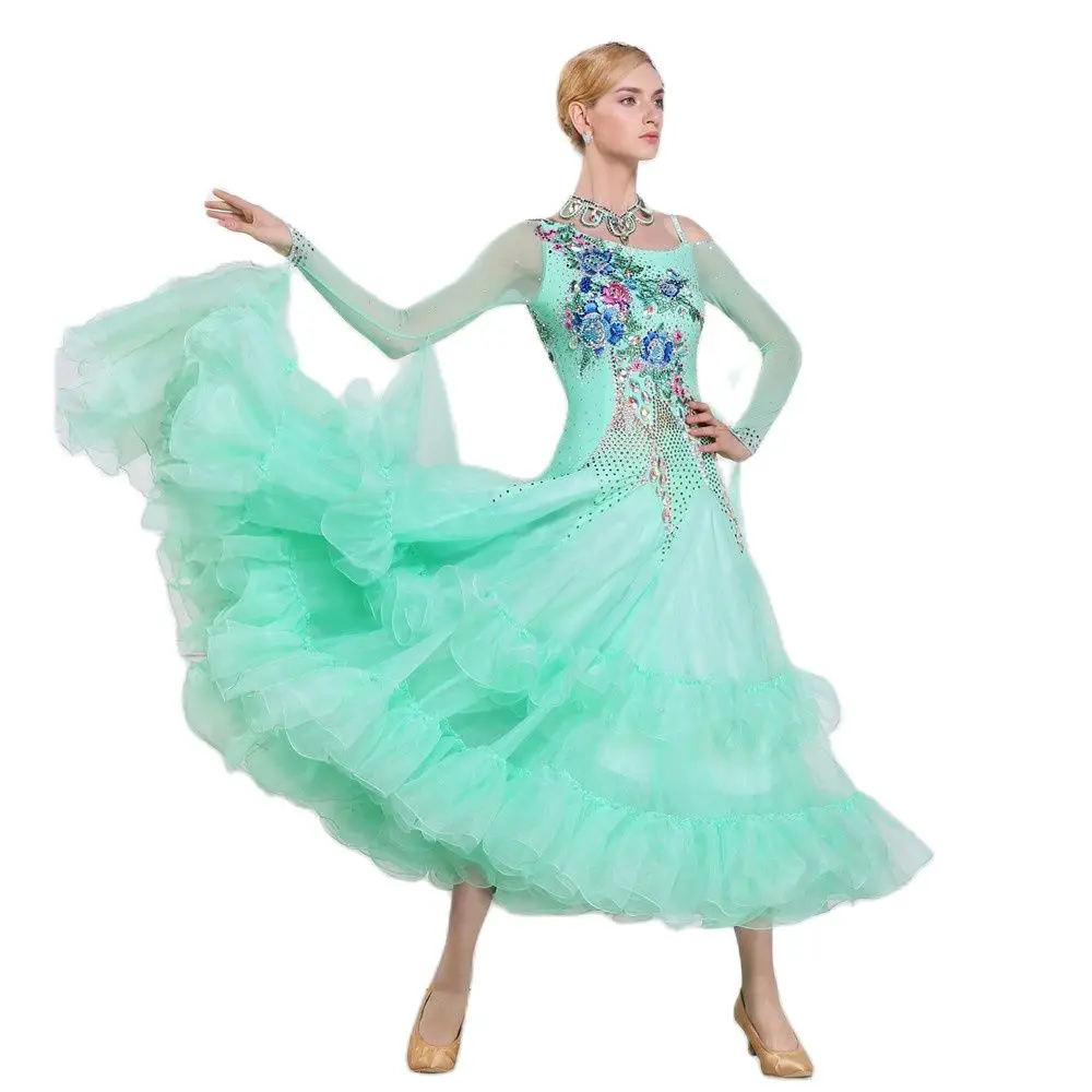 B-16252 Custom Blue Ballroom Danswedstrijd Jurken Dans Ballroom Waltz Jurken Standaard Dans Jurk Vrouwen Ballroom Jurk