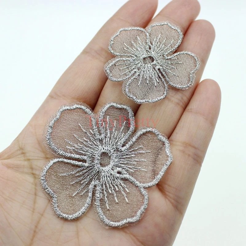 10pcs Embroidered 5-petal Flower Applique Patches Vintage Embroidery Flower Petals DIY Craft Supplies Handmade Hair Jewelry