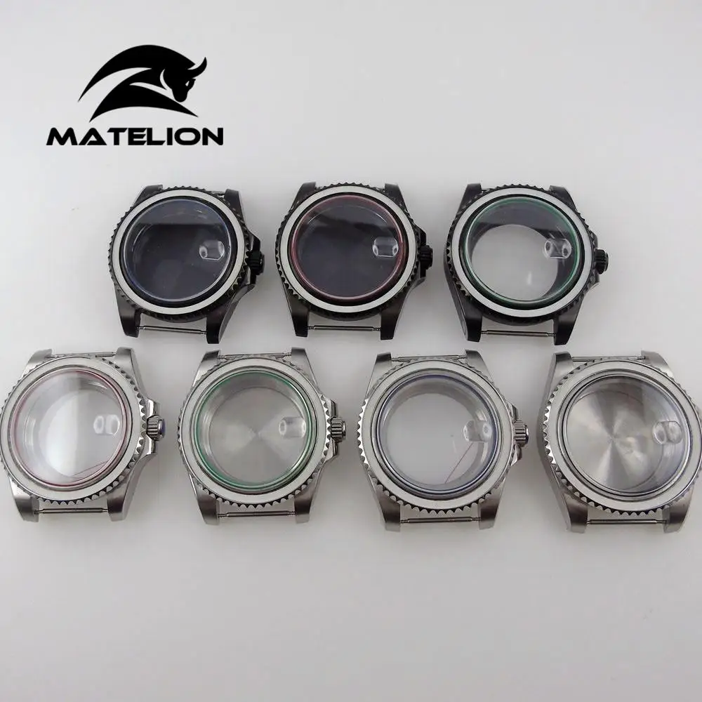 

40mm Sapphire glass Watch Case For NH35 NH36 Miyota 8215 821A DG 2813 Movement Red Blue Green Black Glass Gasket Date Cyclops