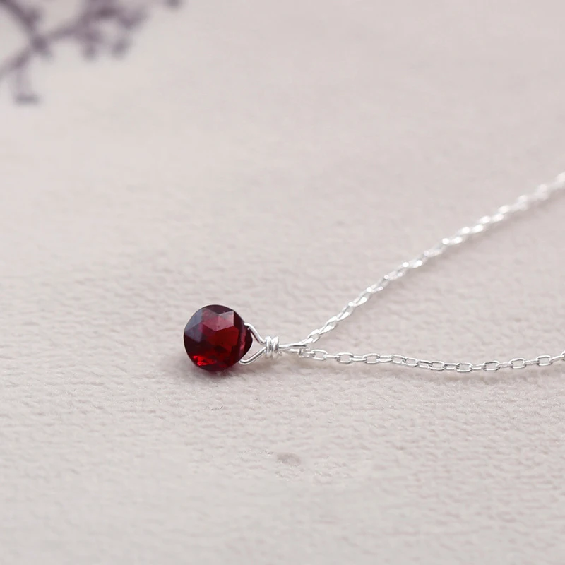 High Quality Tassels 925 Sterling Silver Water Drop Pendant with Short Chain Red Garnet Necklace Natural Stone Female Cute Gift