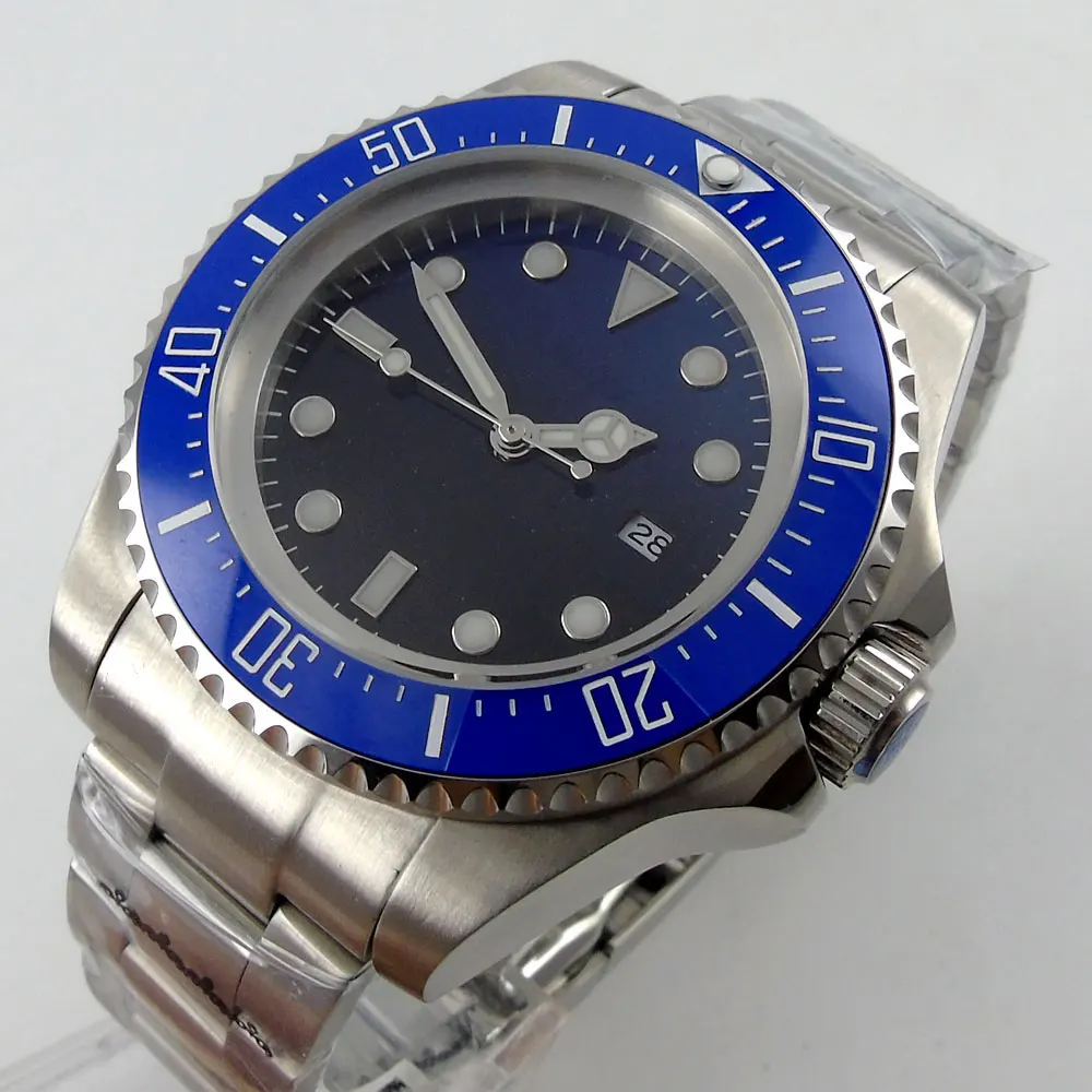 Japan NH35 24 Jewels Automatic Male Wristwatch Ceramic Bezel Insert Date 43mm Black Blue Sterile Dial Deployment