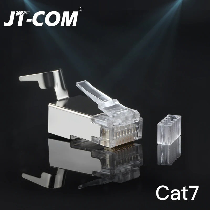 

JT-COM CAT6a CAT7 RJ45 Connector FTP 8P8C Modular Plug, 10Gbps Network Crimp Shield Crystal Head terminal UTP Ethernet Cable