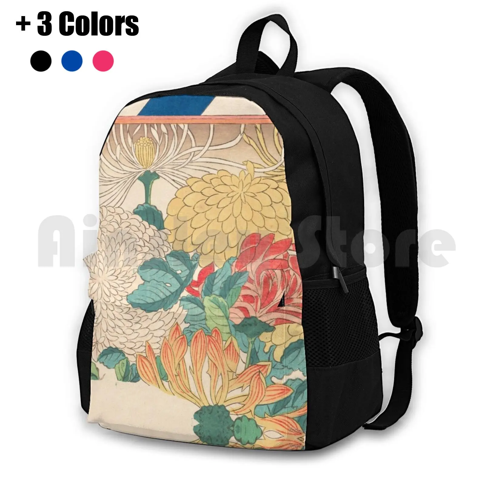 Chrysanthemum Design By Utagawa Hiroshige , 1840 Outdoor Hiking Backpack Riding Climbing Sports Bag Chrysanthemum Utagawa