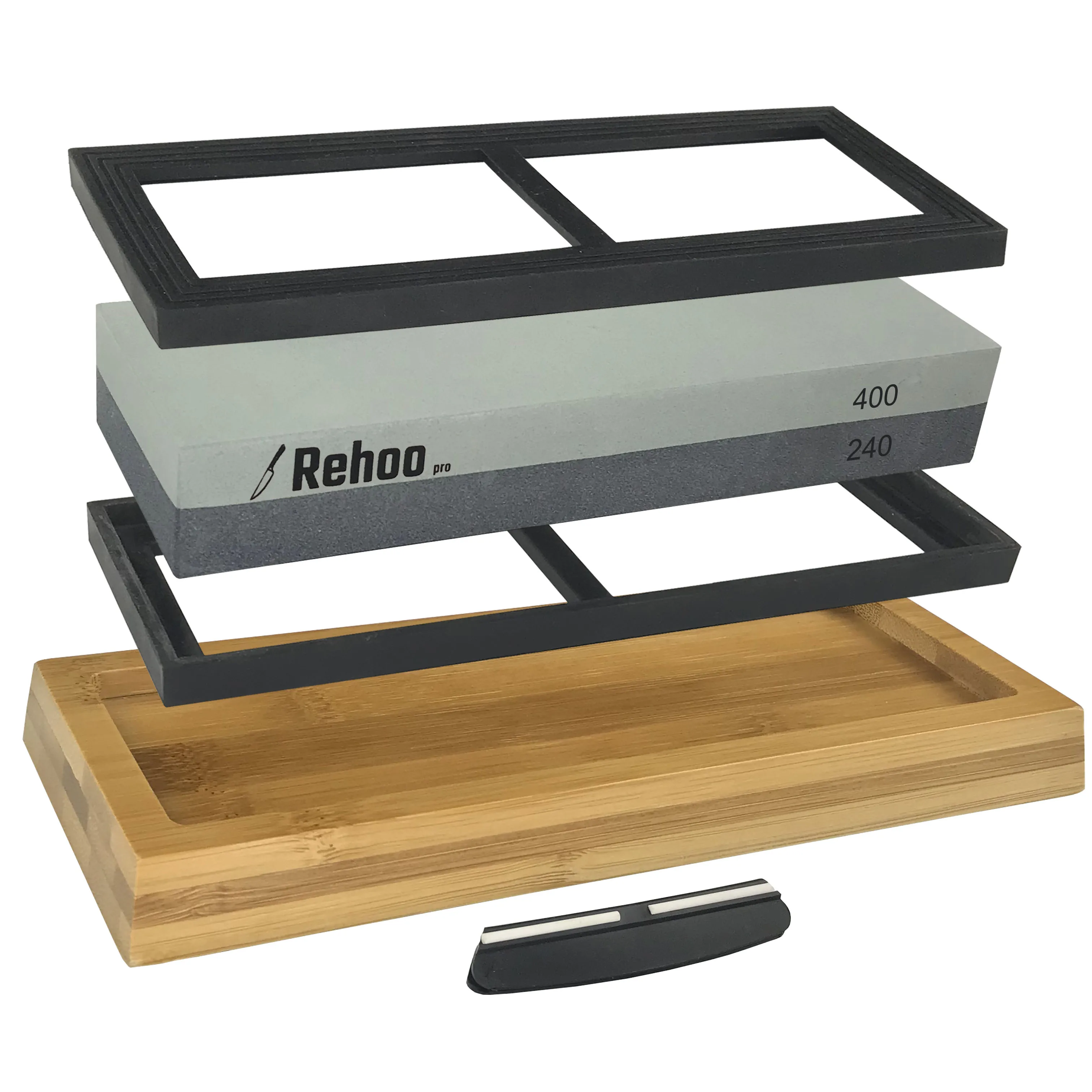 Rehoo Double-sided Sharpening Stone 240/400 Mesh + Non-slip Bamboo Base + Double Rubber Pad + Fixed Angle Guide Rail