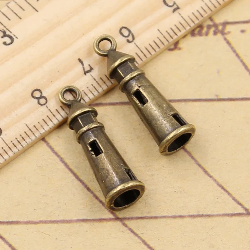 20pcs Charms Hollow 3D Lighthouse 25x8mm Tibetan Bronze Silver Color Pendants Antique Jewelry Making DIY Handmade Craft