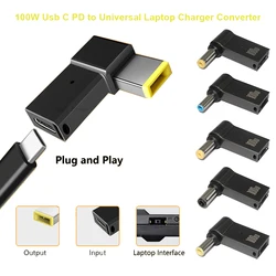 Conector de cargador de ordenador portátil de 100W, Adaptador tipo C para Dell, Hp, Asus, Lenovo, Acer, Conector de enchufe de CC, convertidor de enchufe Jack USB C a Dc