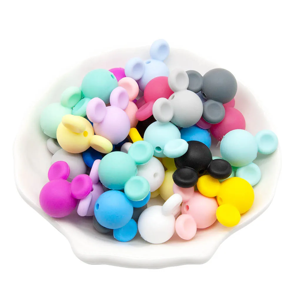 Cute-idea 10pcs Baby Mouse Teething Beads Food Grade chew teether For Necklaces DIY  Nursing Pacifier chain Toys Baby goods