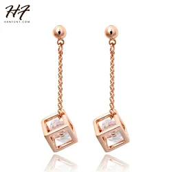 Top Quality Crystal Cube Drop Earrings Rose Gold Color Earring Jewelry Austrian Crystal HotSale E661 E652