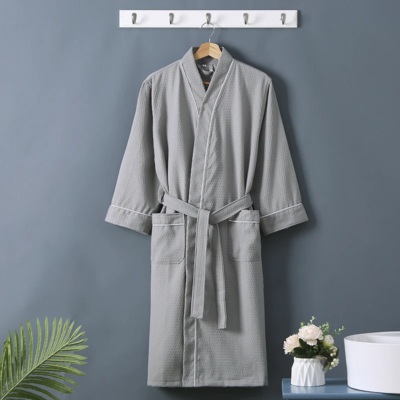 

Summer Waffle Bathrobe 100% Cotton Robe Lovers Hotel Robe Men's Robe Bathrobe Soft Sleeprobe Male Casual Bridesmaid Homewear