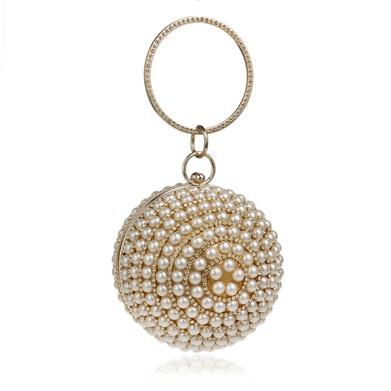 Womens Evening Bag Round Ball Wedding Handbag Artificial Pearl Purse Party Bridal Clutch