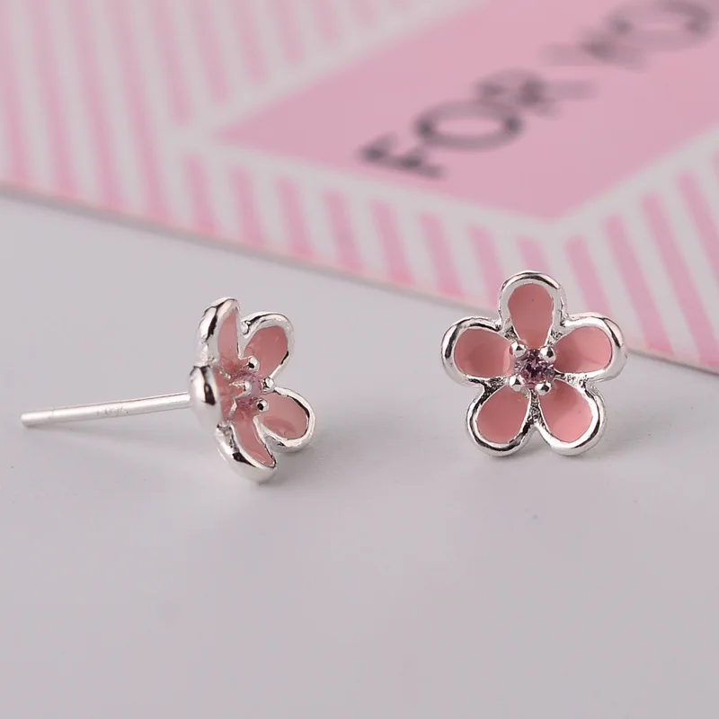 REETI 925 sterling silver Pink flower Stud Earrings for Women Elegant Wedding Jewelry pendientes mujer moda 2019 Brincos