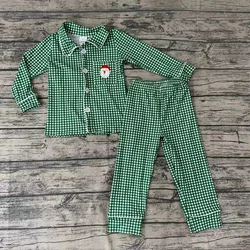 Wholesale Nightclothes Baby Boy Christmas Pajamas Clothes Santa Shirt Green Plaid Pants Set Infant Kids Boutique Children Outfit