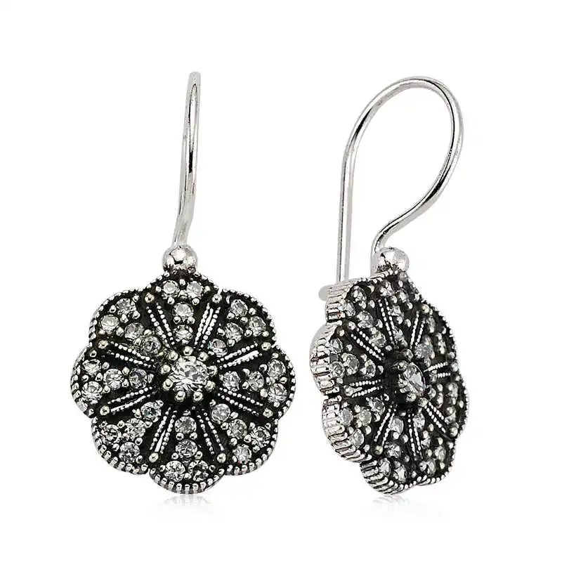 Silver Dangle Flower Earrings Zircon Stone 925 Sterling Women for Jewelry Wedding Party Birthday Gift - Box - Fashion Girl Accessories