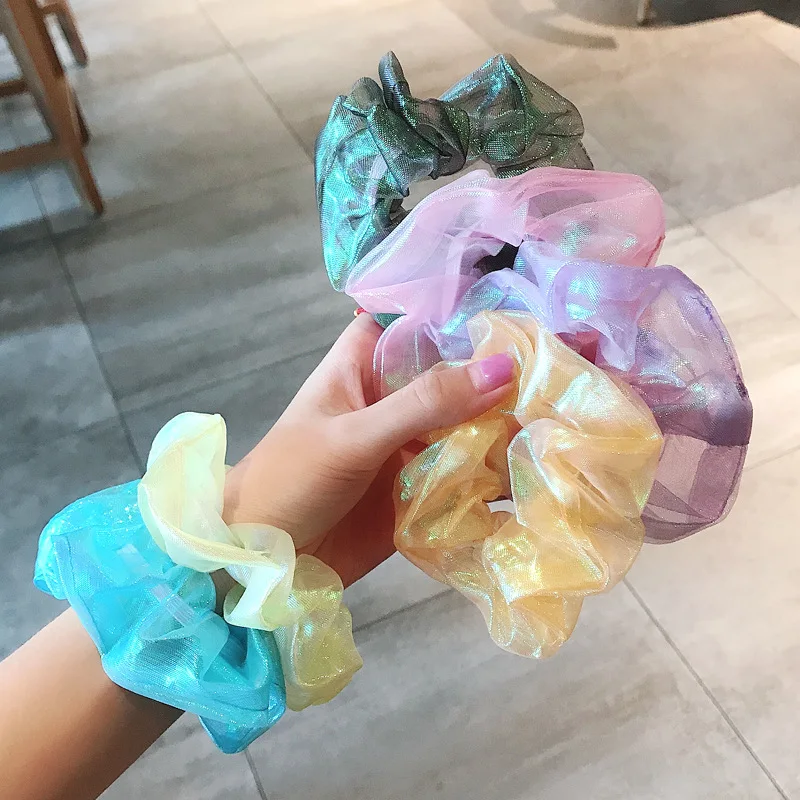 New Glitter Scrunchies Colorful Elastic Hair Rope Ponytail Holder Hair Accessories for Girls and Women