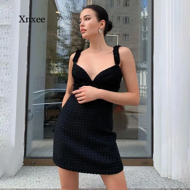 V-Neck Sleeveless Mini Dresses Women Sexy Elegant Party Dresses Ladies Summer Backless Slim Solid Bodycon Vintage