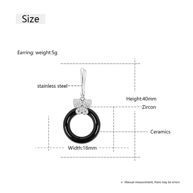 Fashion Butterfly Round Ceramic Earrings For Women Drop Earrings AAA Cubic Zirconia Real Natural Ceramic Wedding Jewlery Gifts