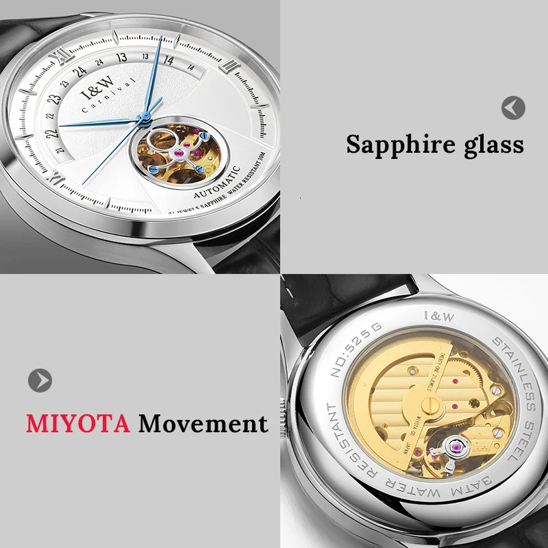 Japan MIYOTA Movement Mechanical Watch Men Tourbillon Automatic Watch CARNIVAL Watches Mens 2020 Sapphire Leather 30m Waterproof