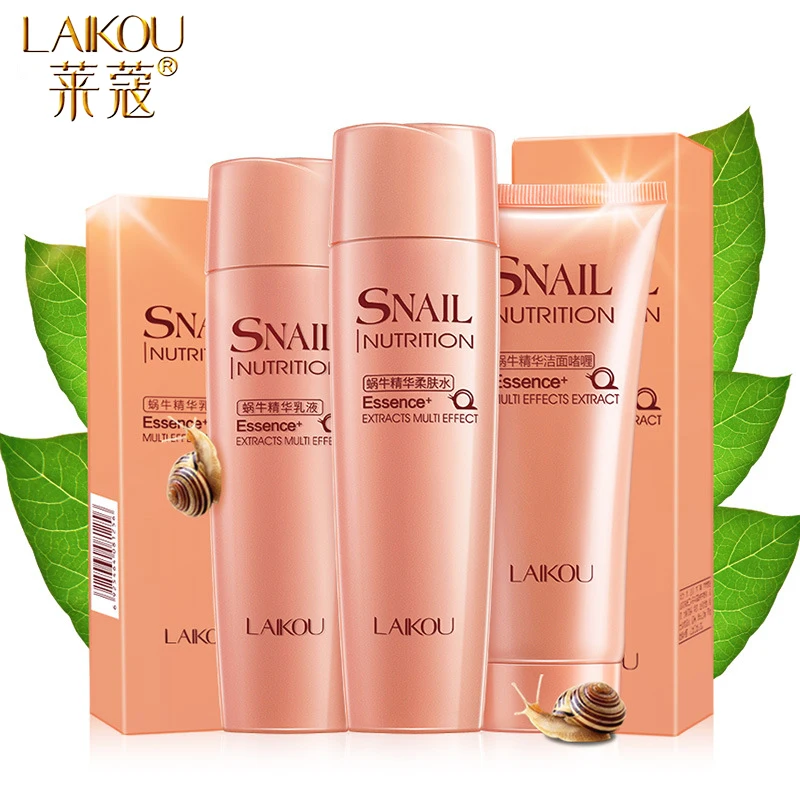 LAIKOU 3PCS  Set Snail Extract Nourishing Whitening Skin Care Set Moisturizing Face Toinc Lotion Deep Cleansing Facial Cleanser