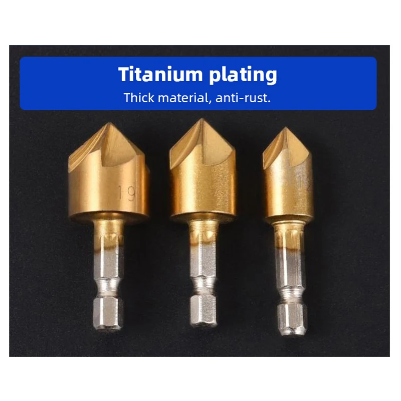 3-6PCS/Set HSS Chamfer Countersink Chamfer Drill Bit 1/4" Hex Shank  Wood Chamfering Cutter Power Tool Accessories 6mm-19mm