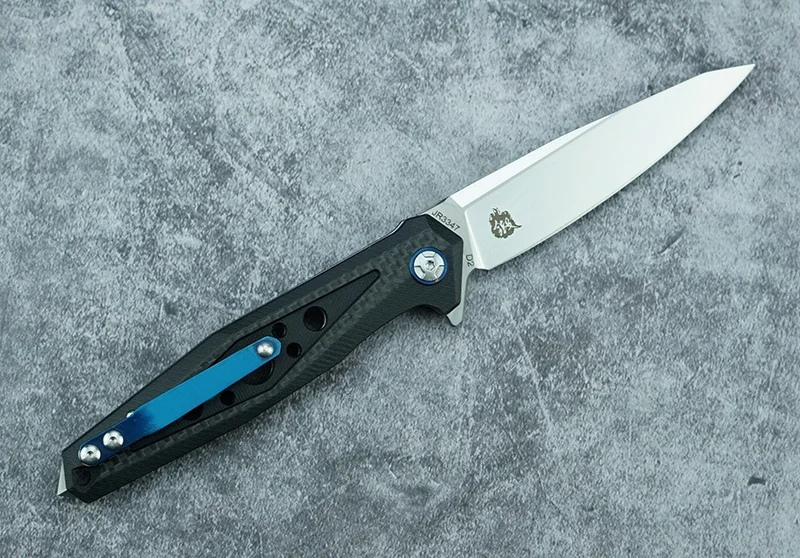 Складной нож LEMIFSHE JR3347, 100% дюйма, лезвие D2, ручка из углеродного волокна, инструмент для ежедневного использования, кемпинга, охоты, кухни