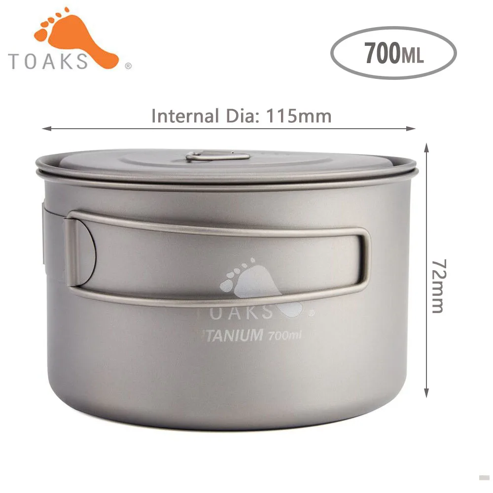 TOAKS Pure Titanium Camping Cookware Outdoor Pots, Can be Used As a Cups, Bowls and Pans  90g POT-700-D115-L