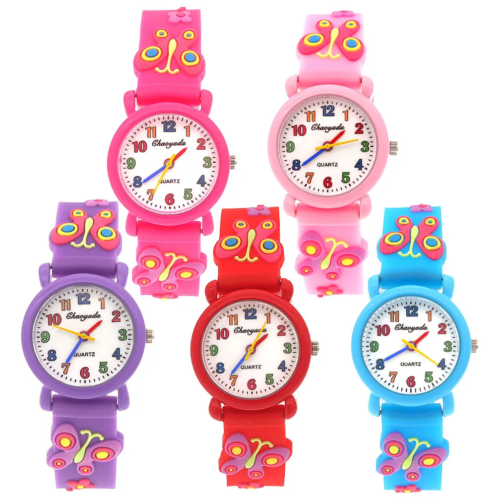 귀여운 어린이 실리콘 시계 3D 나비 만화 시계 석영 전자 시계 생일 선물 소녀 시계 크리스마스 크리스마스