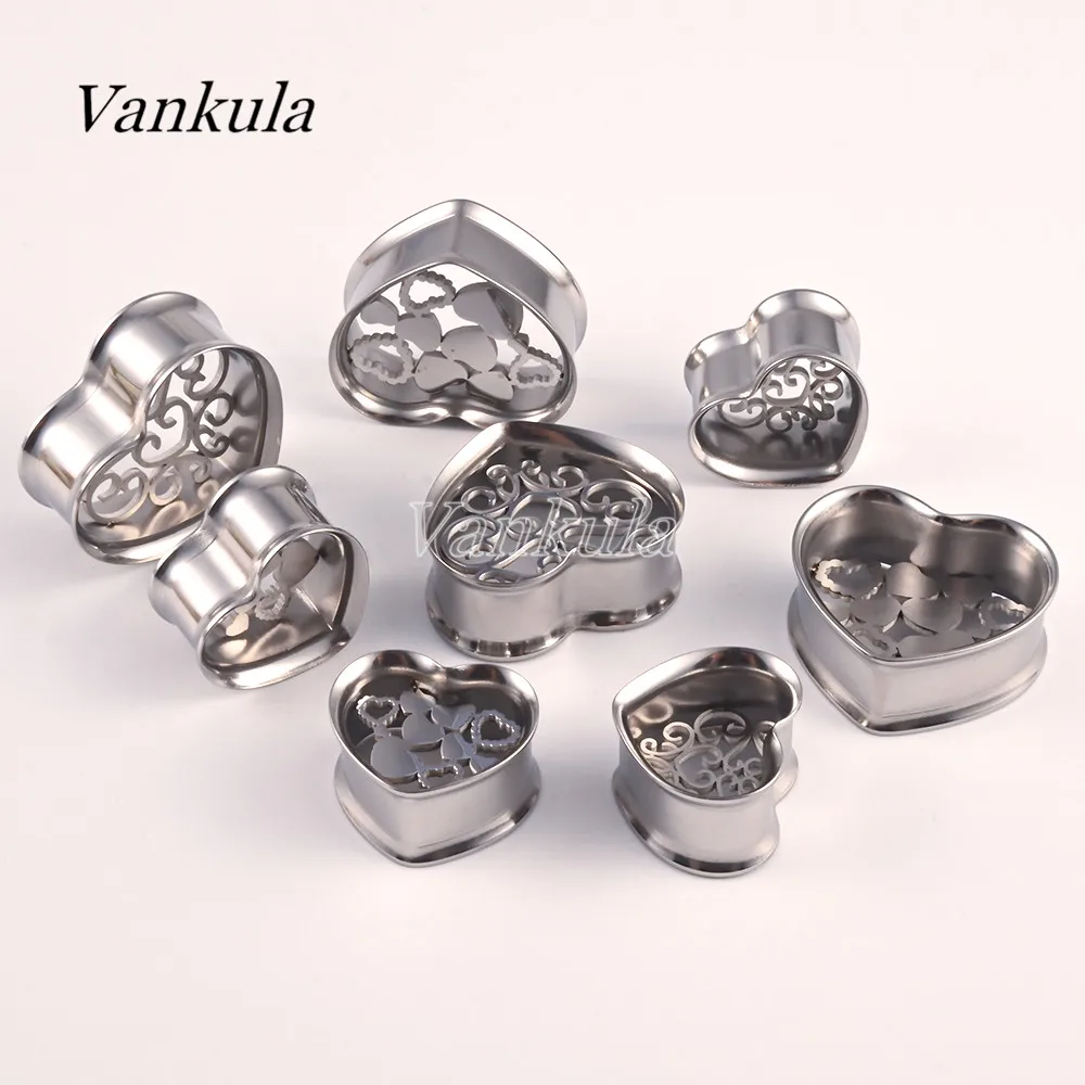 Vankula 2PCS Stainless Steel Heart Shape Ear Gauges Ear Tunnels Plugs Expander Piecing Body Jewelry